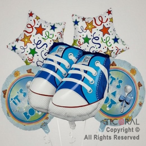 SET DE GLOBOS METALIZADO BABY ZAPATILLAS CELESTE 5 UNIDADES X 1